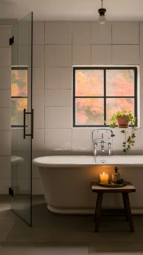 Patchwork boho tile mix in shower