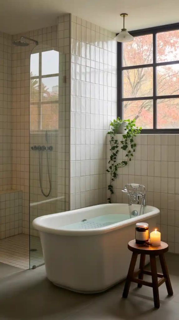 Hand-painted artisan tiles in bathroom