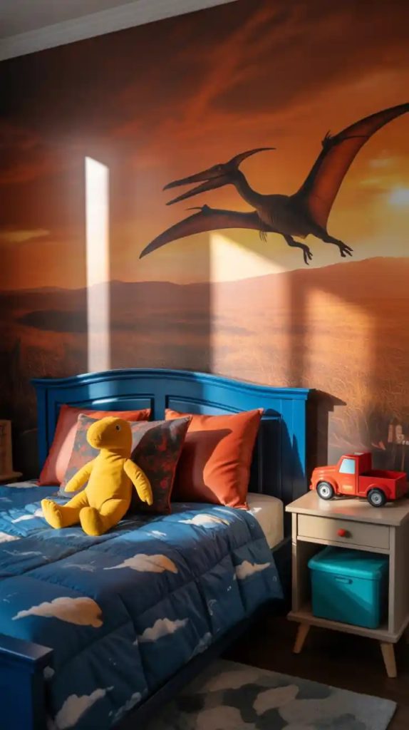 Montessori-style dinosaur toddler bed design