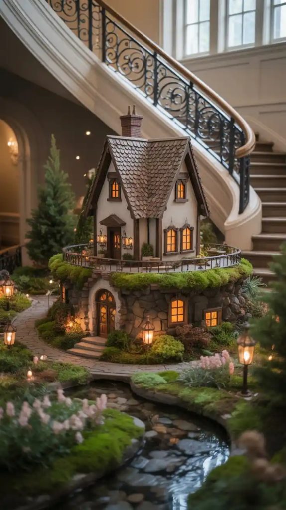 Zen garden under stairs with bamboo and gravel