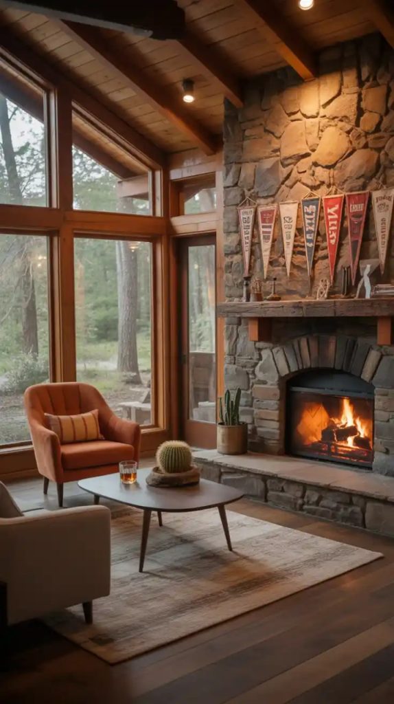 Decorative tray with candles and crystals on coffee table