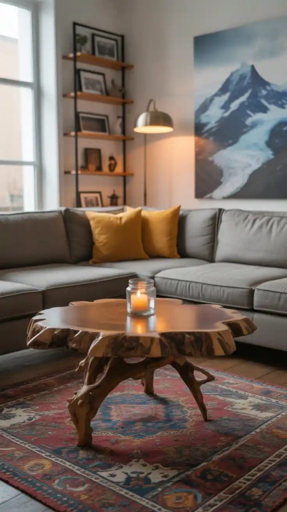 Eclectic coffee table books stacked with crystals