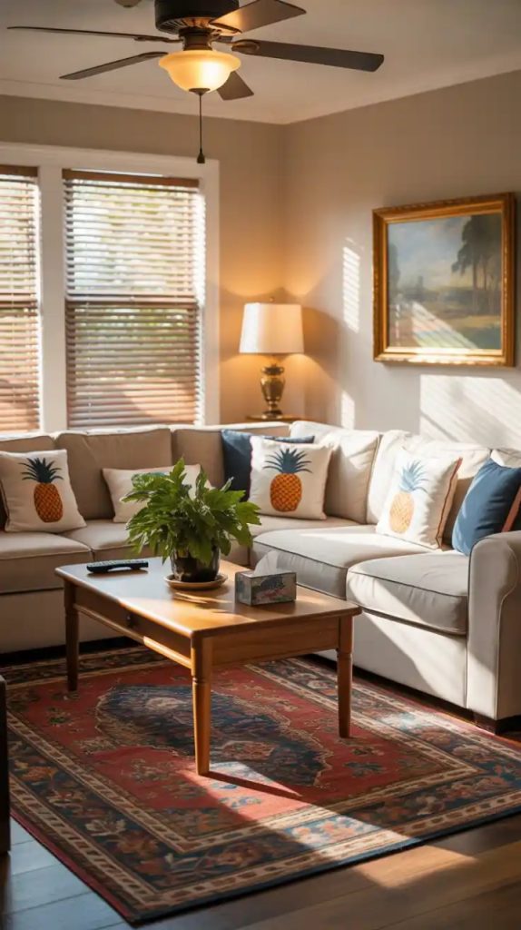 Woven baskets used for coffee table storage