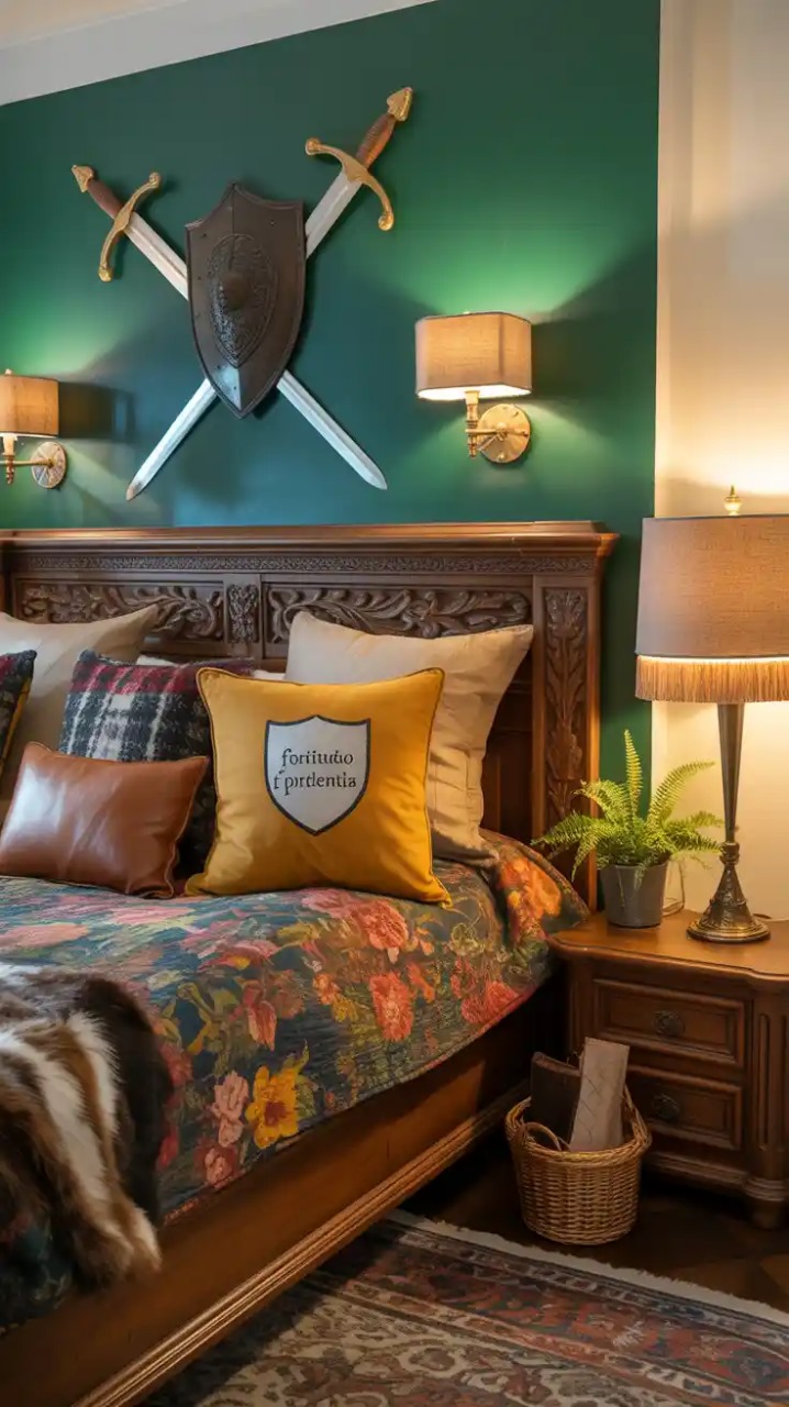 Rustic lantern lamp on wooden nightstand