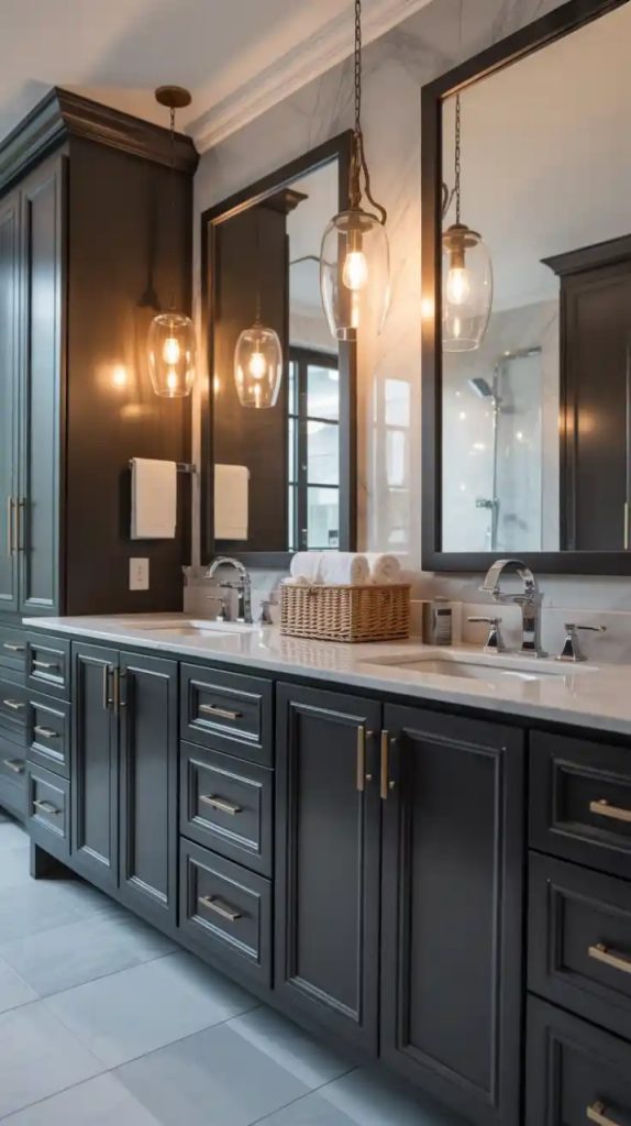 Accent wall with geometric bathroom tiles