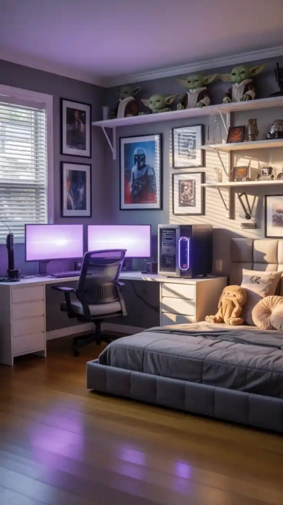 Death Star wall mural in Star Wars bedroom