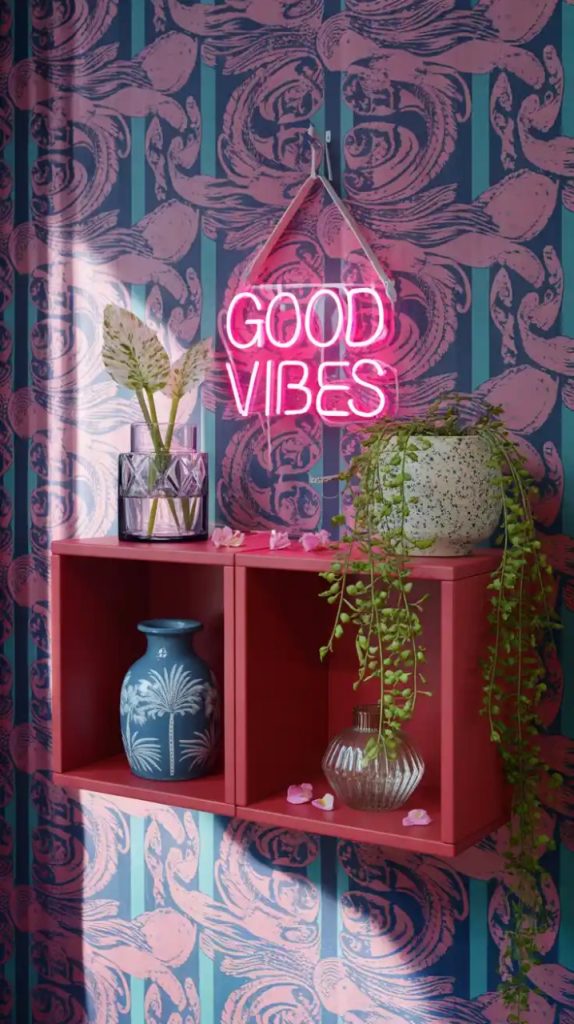 Farmhouse-style laundry room with vintage mural