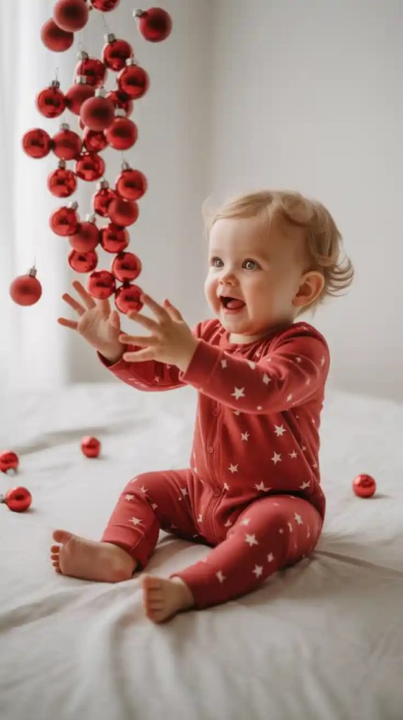 Cozy plaid throw blanket on cabin sofa during Christmas