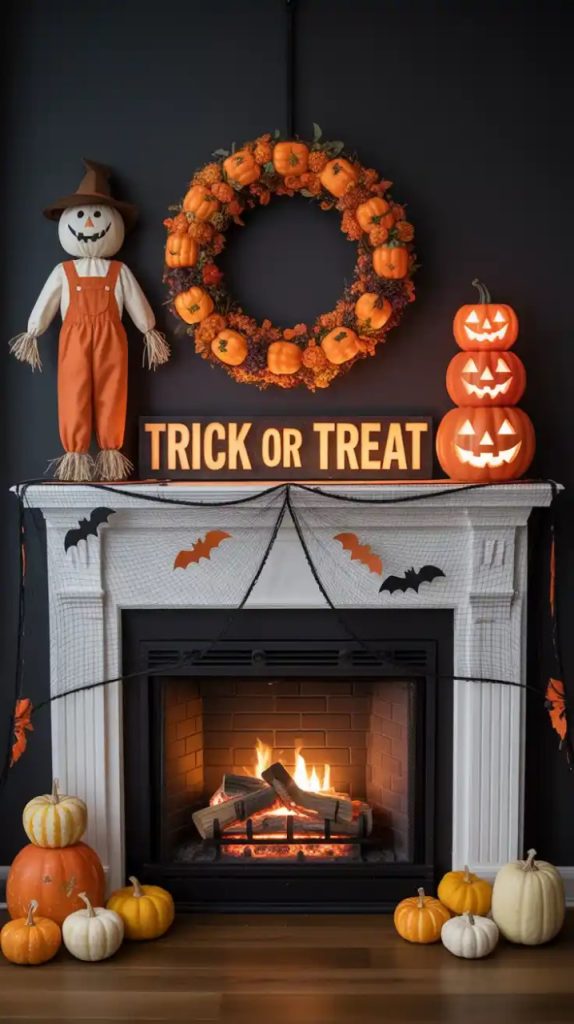 fireplace mantle Halloween decorations