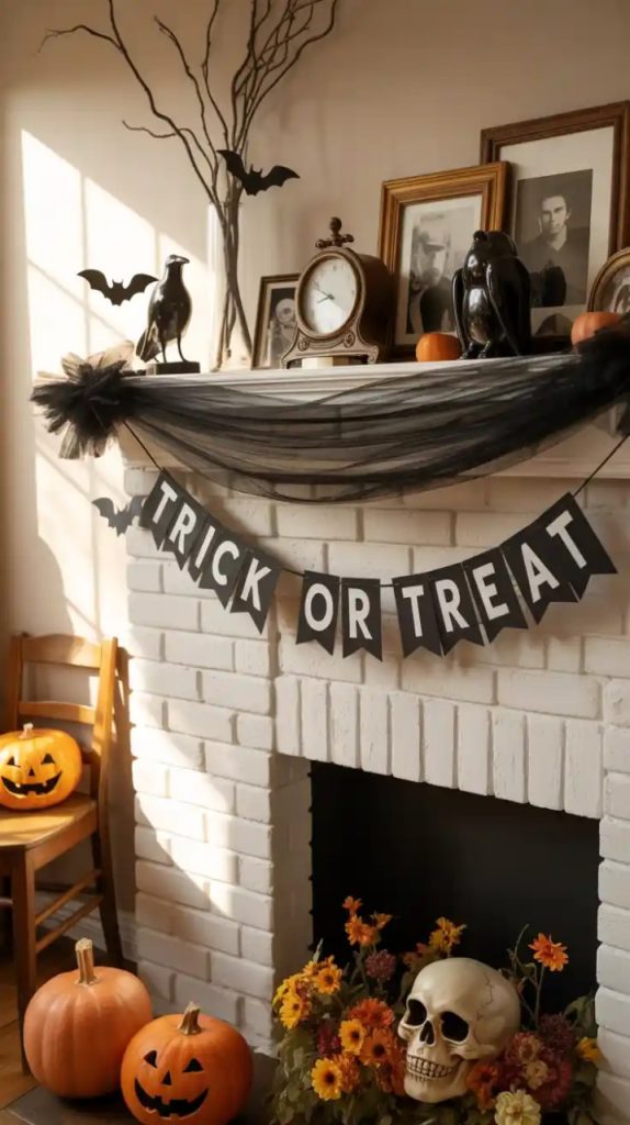 Gothic black feather décor beside a television