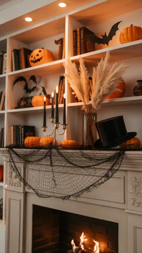 Skull centerpiece Halloween mantle decoration