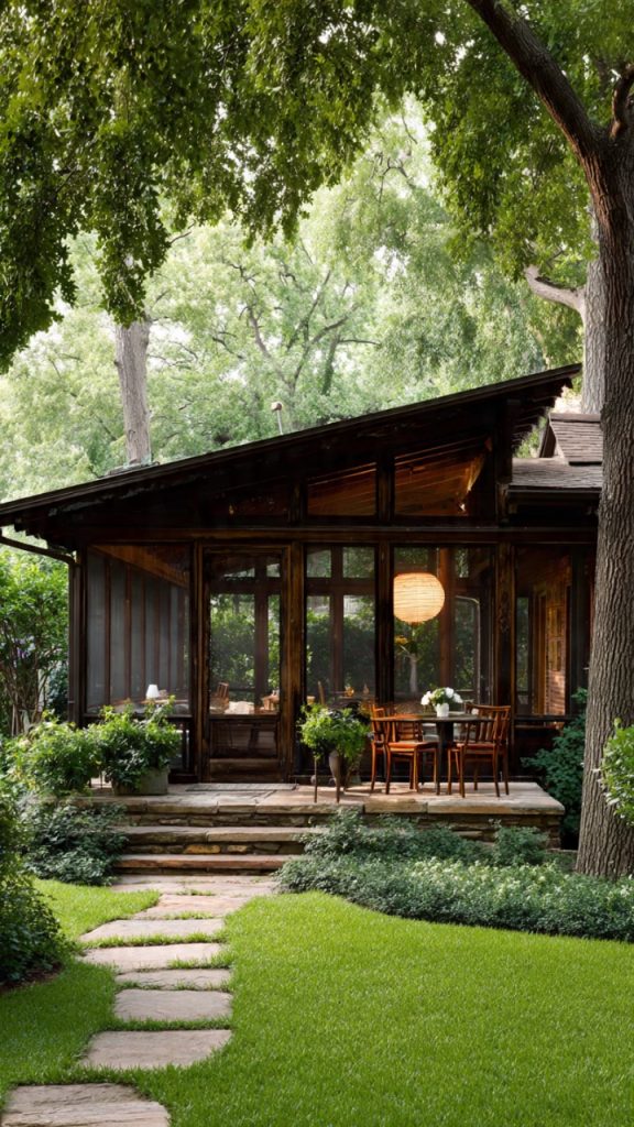 Colorful throw pillows on wicker sofa in sunroom