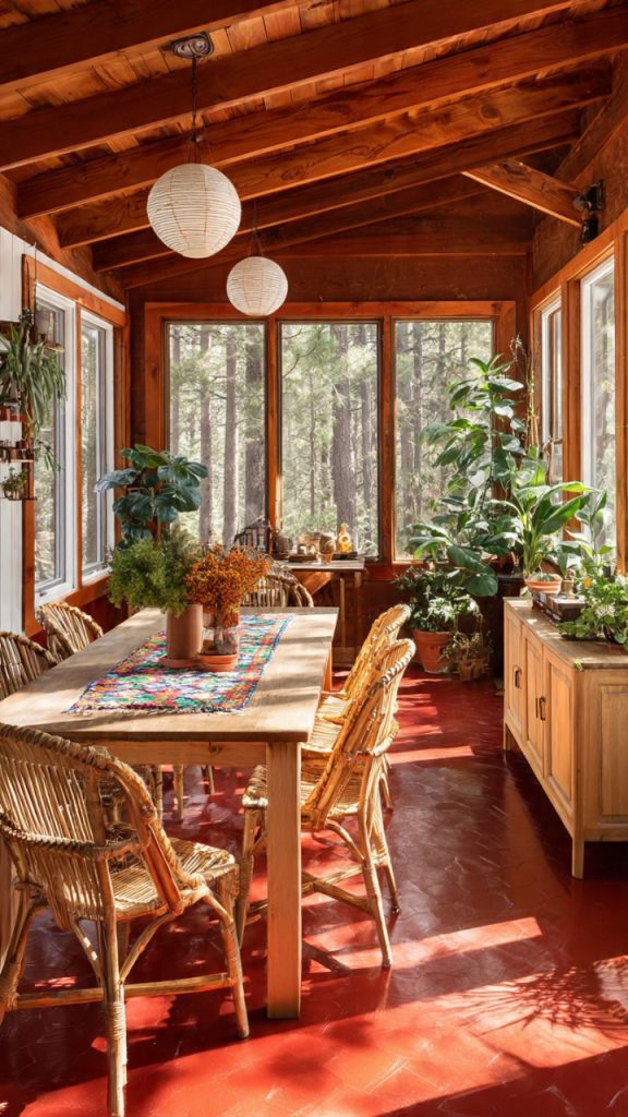 Floor cushions and poufs for boho sunroom seating