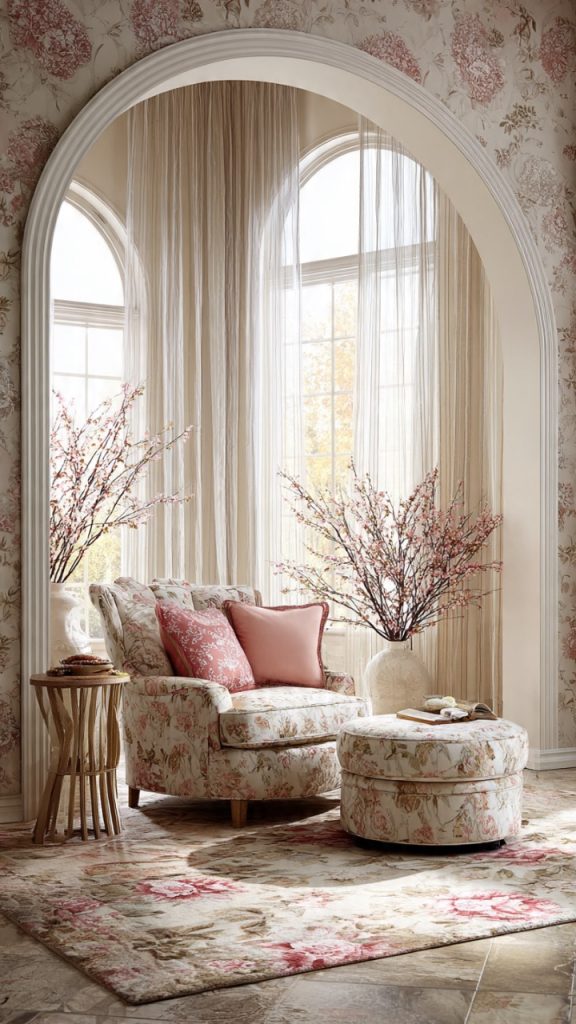 Hanging swing chair with patterned cushions