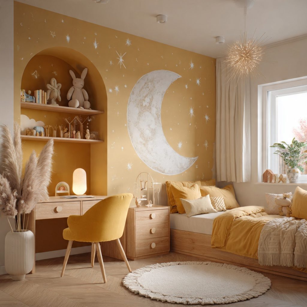 Crescent moon-shaped wall light décor