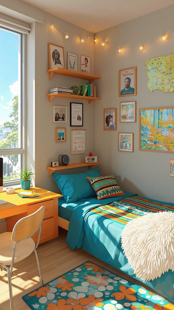 Peel-and-stick wallpaper accent wall dorm
