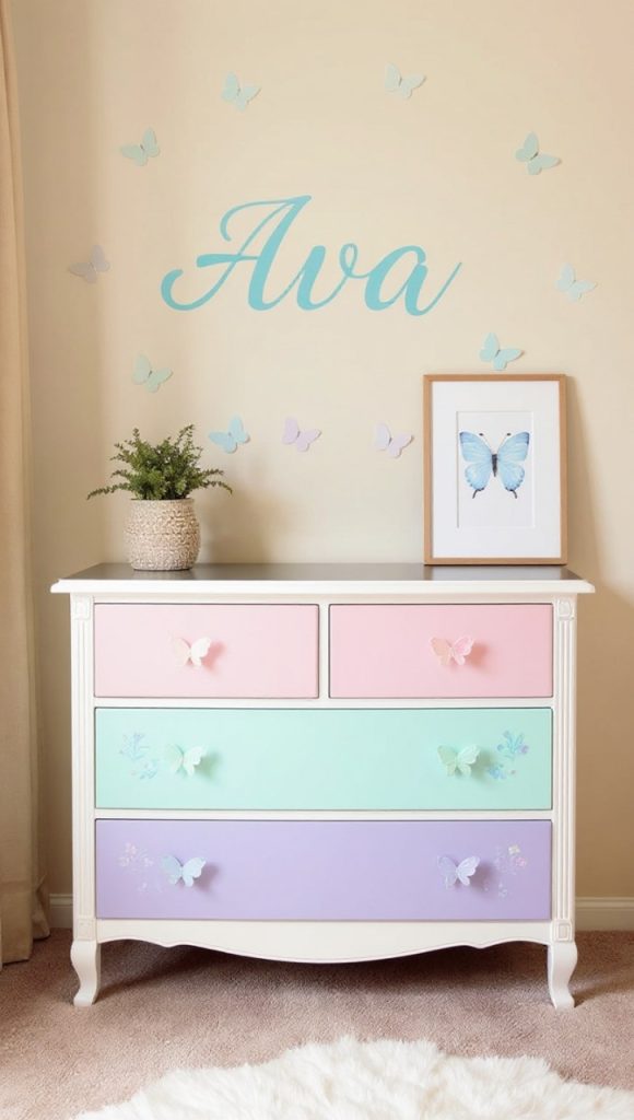 Butterfly-shaped wall shelves in nursery