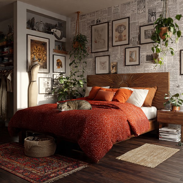 Rattan boho bedroom headboard design