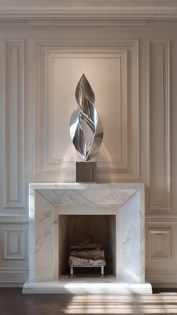 Minimalist holiday mantel with neutral garlands and stockings