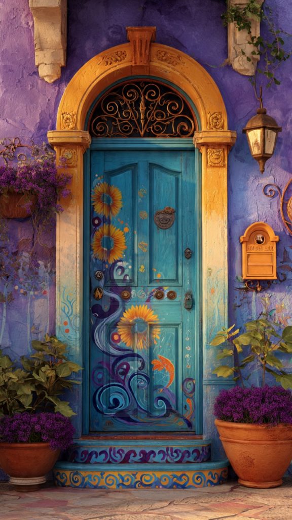 Dreamcatcher hanging near a bohemian front door