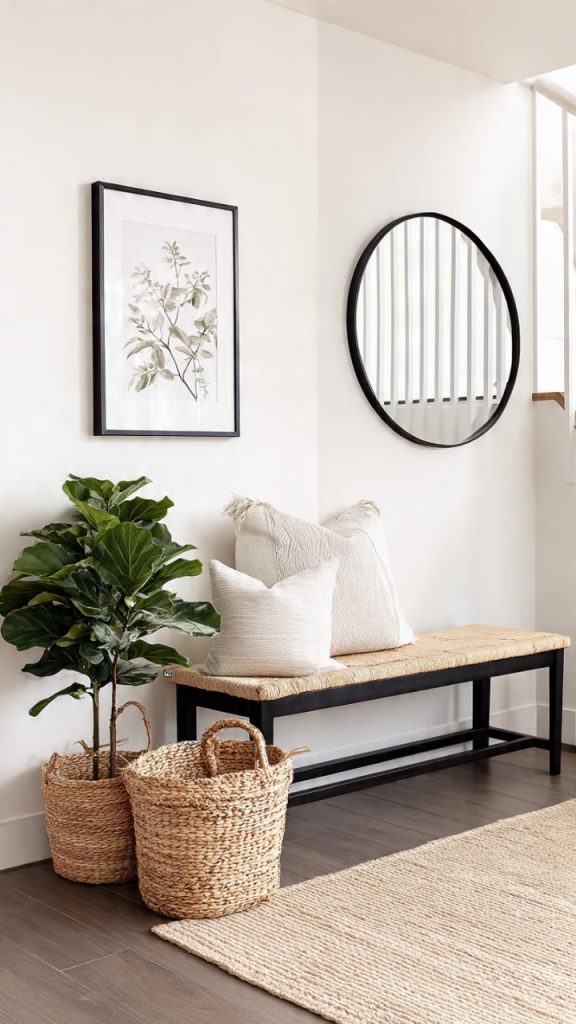 Vintage mirror in eclectic boho hallway