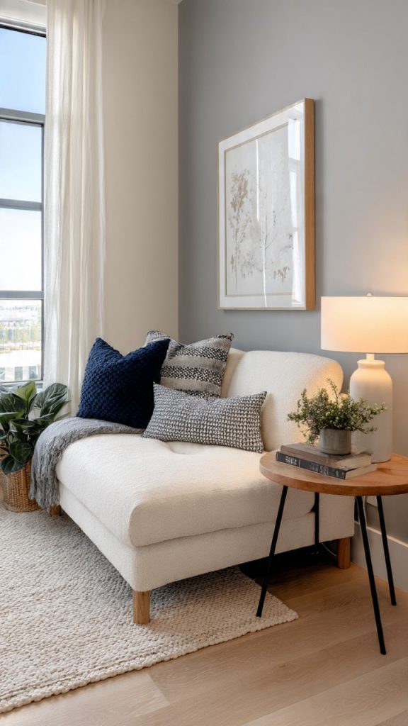 Daybed styled as a small sitting area