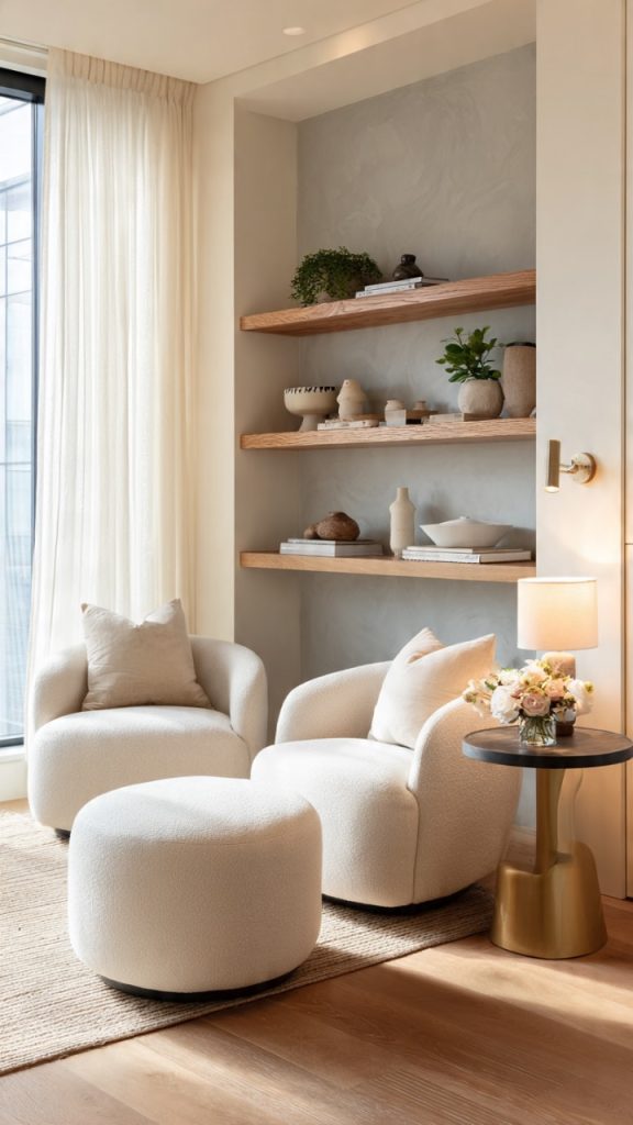 Narrow chaise lounge in a compact room