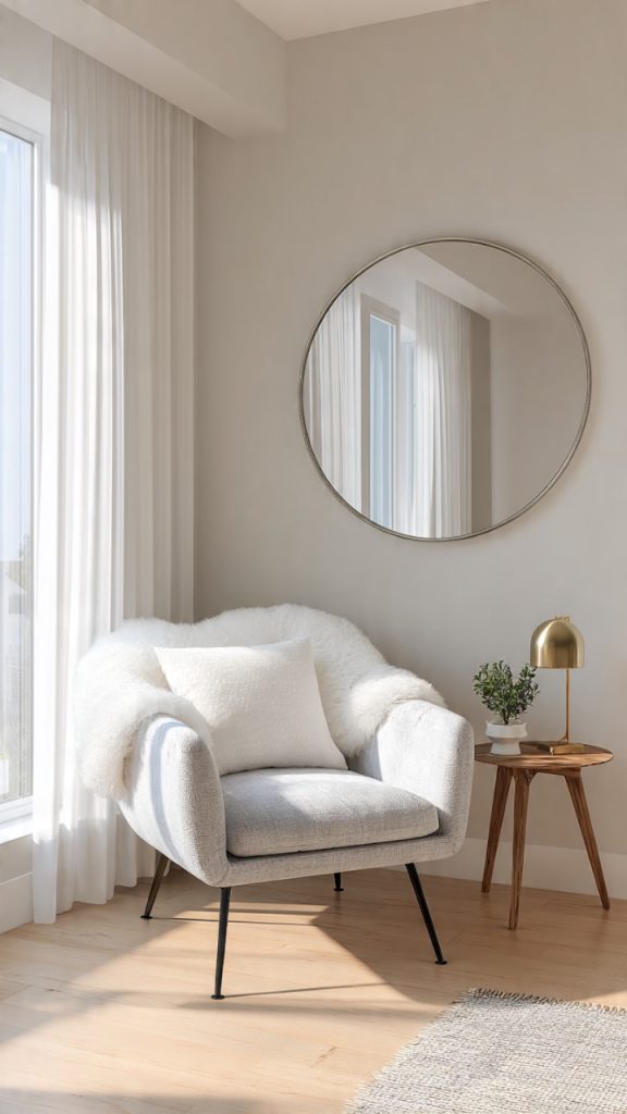 Floating bench under a bedroom window