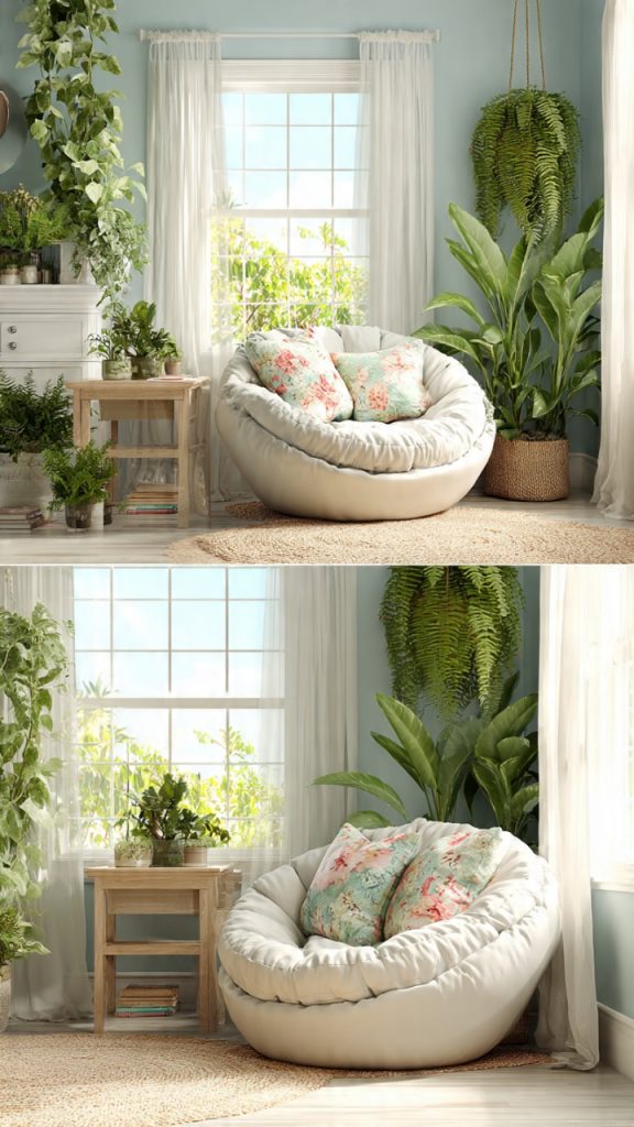 Window seat with storage in a compact bedroom