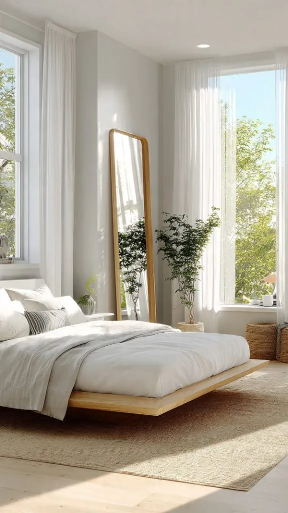 Neutral ceramic vases on minimalist nightstand