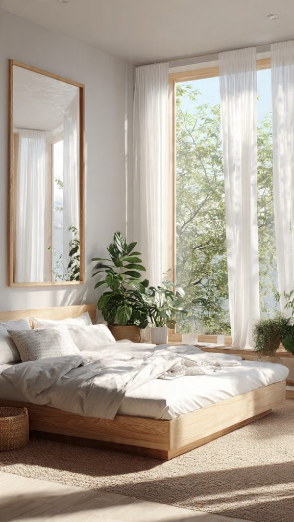 Cozy Japandi retreat with linen and wool blankets