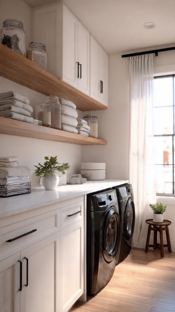 Small laundry nook with storage ideas
