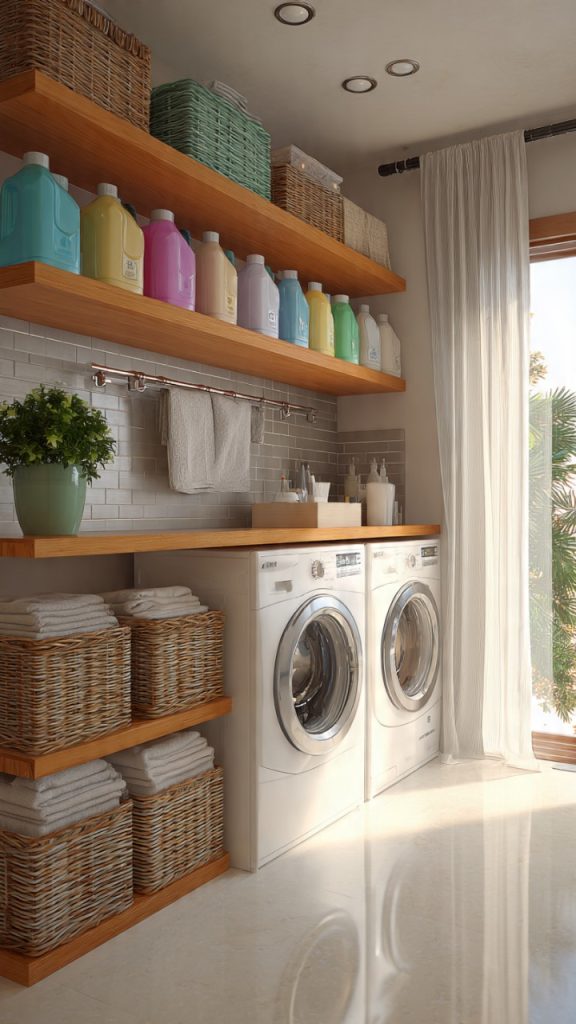 Modern farmhouse laundry shelving