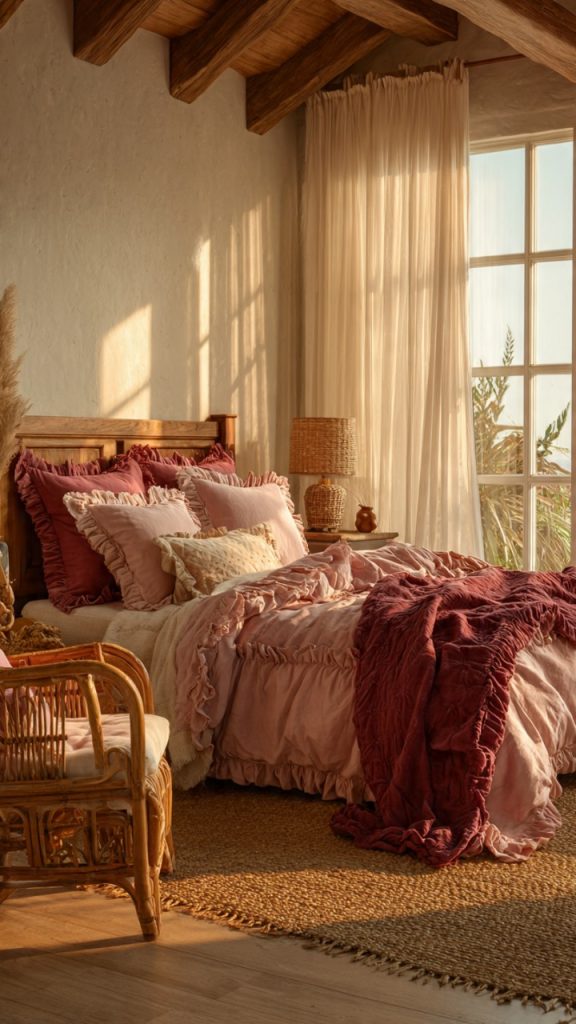 Rustic boho design with reclaimed wood headboard