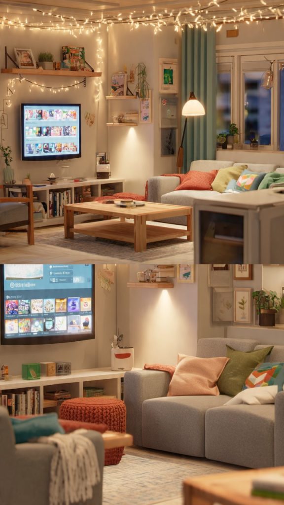 Modern adult game room with wall-mounted TV