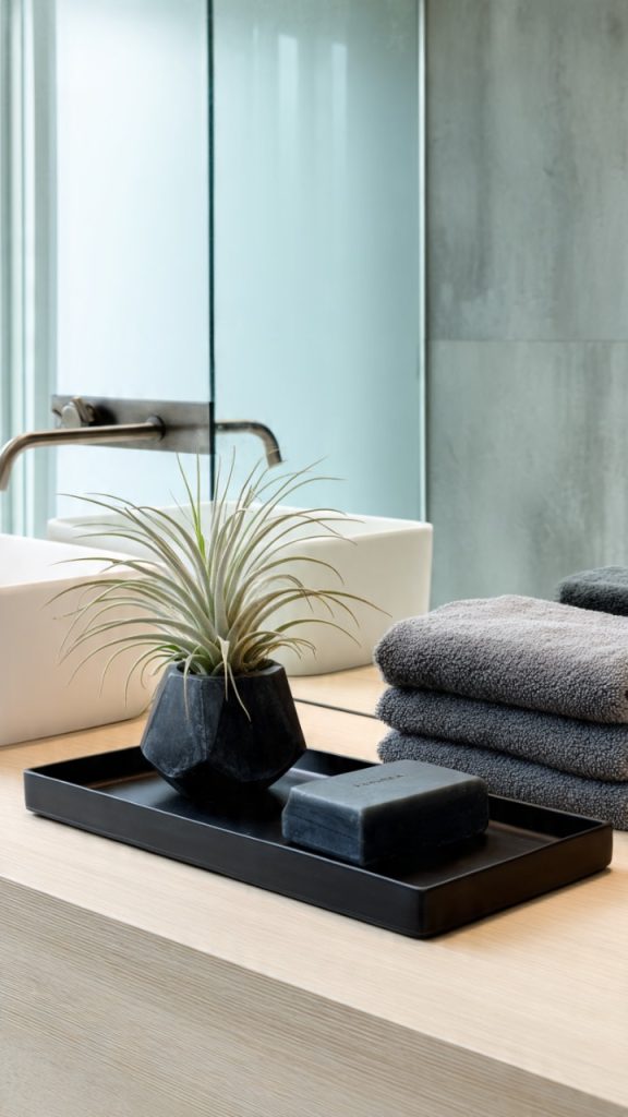 minimalist white bathroom tray decor