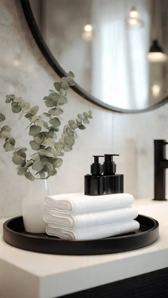 modern gold tray on bathroom countertop