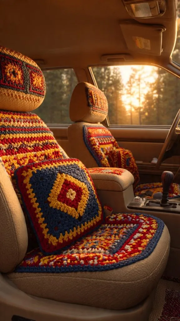 Boho car interior ideas with macramé accessories