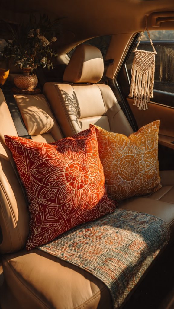 Neutral tone car seats with embroidery