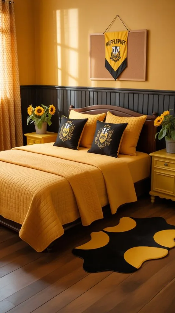 Slytherin green bedroom with silver accents