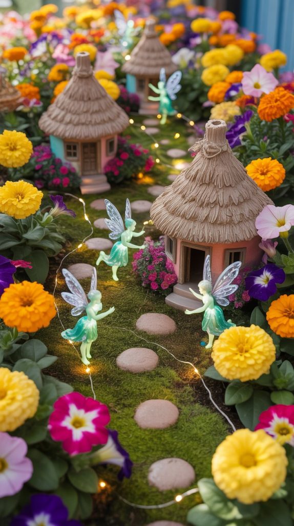 tree stump fairy village with doors